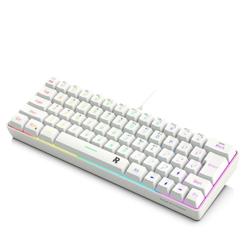 Image of ROCK POW 60% Wired Gaming Keyboard, RGB Backlit Ultra-Compact Mini Keyboard, Waterproof Small Compact 63 Keys Keyboard for PC /Mac Gamer, Typist, Travel, Easy to Carry on Business Trip White