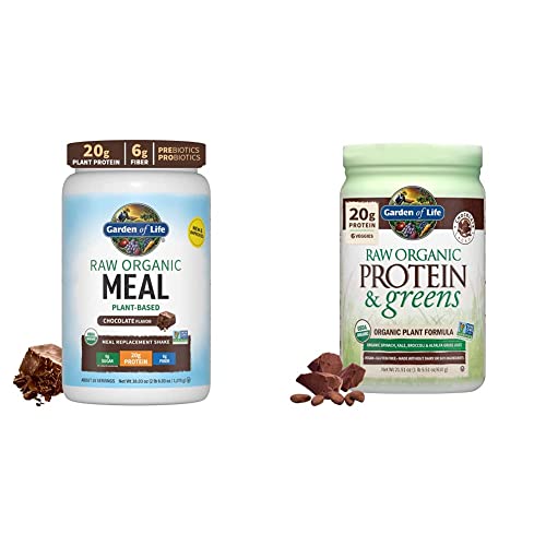 Garden Of Life Tasty Organic Chocolate Meal Replacement Shake Vegan, 2.4 Lb & Raw Organic Protein & Greens Chocolate - Vegan Protein Powder, 20 Servings #TOP9