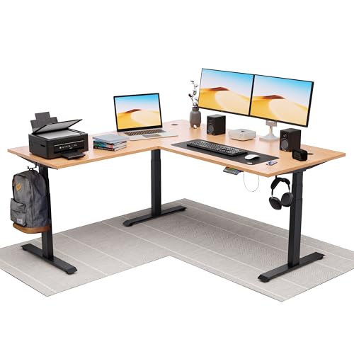 Image of Intellidesk Studio L Shaped Standing Desk Corner Electric Height Adjustable Standing Desk, Sit Stand Computer Workstation with 3-Stage Triple Motor System (Black+Oak, 60(M) * 30 * 60(R) Inches)