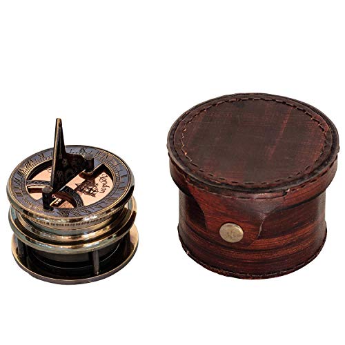 aubaho Brújula de latón marítimo 8cm Reloj de Sol Nave Cuero Estilo Antiguo réplica