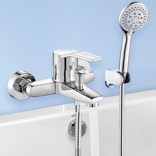 Supporto da parete regolabile: altezza di montaggio selezionabile – Rubinetto vasca da bagno può essere utilizzato praticamente a qualsiasi altezza. Si adatta alla maggior parte delle vasche e dei bagni