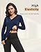 MANCYFIT Thermal Underwear for Women Long Sleeve Undershirt Lace V Neck Shirts Fleece Lined Tops Cold Weather Navy X-Small