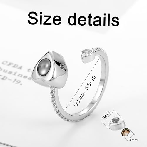 EMIRISTIC Pesonalized Photo Heart Ring with Customized Picture inside - Custom Sentimential Gifts for Valentine's Day Birthday Anniversary Any Special Day3