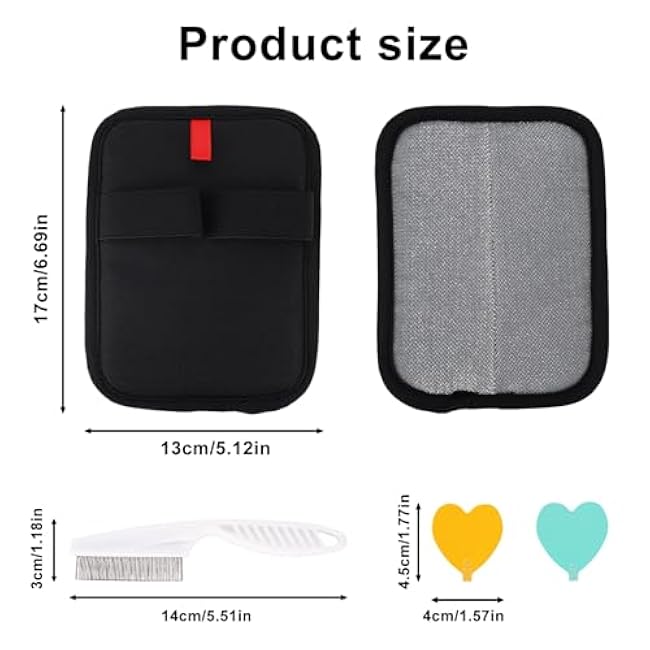 2 Pcs Pet Hair Removal Gloves with 2 Hooks & Brush, Reusable Rectangle Electrostatic Cat & Dog Hair Remover Tools Double-Sided Fur Remover Mitt for Couch Furniture Carpet Sheet-t11FOJqm