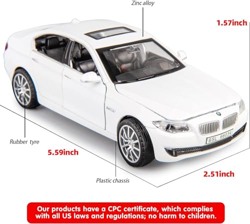 Image of 1 /32 Compatible for 535i Model Car, Zinc Alloy Pull Back Toy car with Sound and Light for Kids Boy Girl Gift (White)
