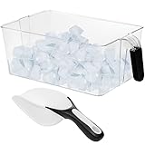 Ice Cube Tray + Ice Scoop For Freezer | Ice Bin & Flexible Scoop | BPA Free, Food Safe Ice Bucket | Clear Plastic Storage Bin, Laundry Detergent Holder, Freezer and Refrigerator Organizer Bin