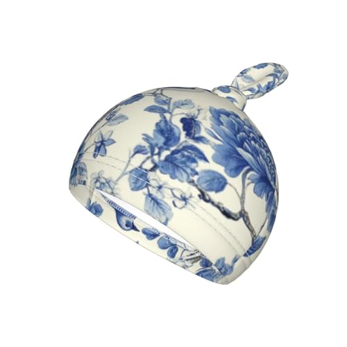 Image of Chinoiserie Blue Floral Birds Swaddle Blanket with Beanie Hat Set Newborn Swaddle Wrap Soft Baby Receiving Blankets Baby Swaddle Blanket for Baby Boys and Girls