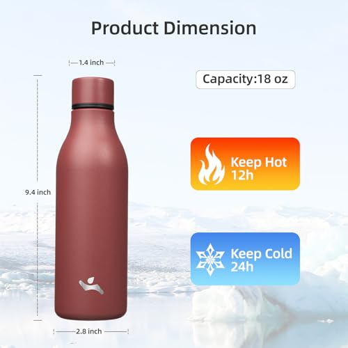 Image of Konokyo 18 oz Insulated Stainless Steel Metal Water Bottle with Strap