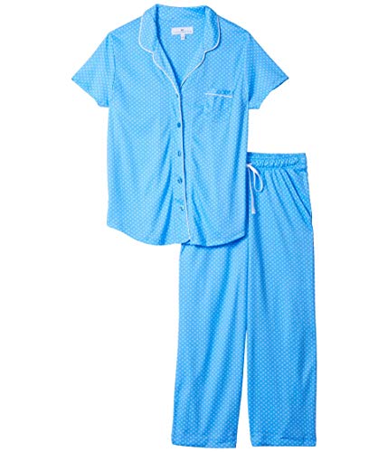 Karen Neuburger Women's Short-Sleeve Girlfriend Crop Pajama Set PJ, French Blue Foulard, Medium