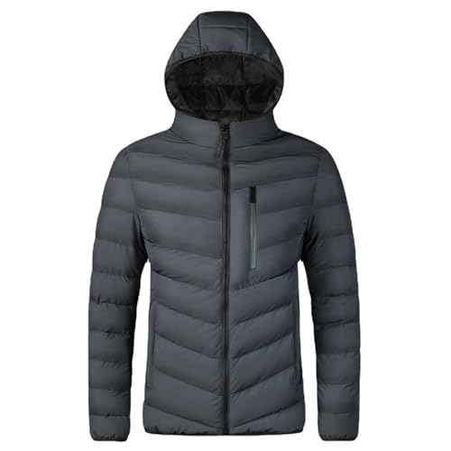 Men's Light Puffy Hooded Winter Coat Packable Windproof Outerwear Jacket Full Zip Quilted Lined Coats (Grey,Large)