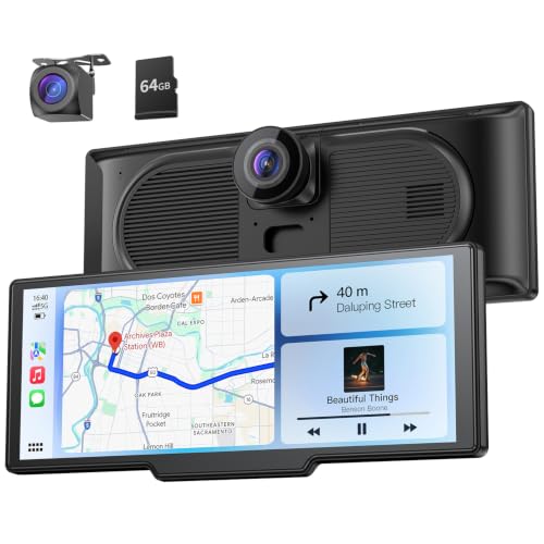 9.26" Wireless Portable Car Play Screen with 4K Front & HD Rear Dual Dash Cam for Apple CarPlay Android Auto Car Tablet Pro Max with OTA Updates, Mirror Link, Bluetooth, Voice Control, GPS Navigation