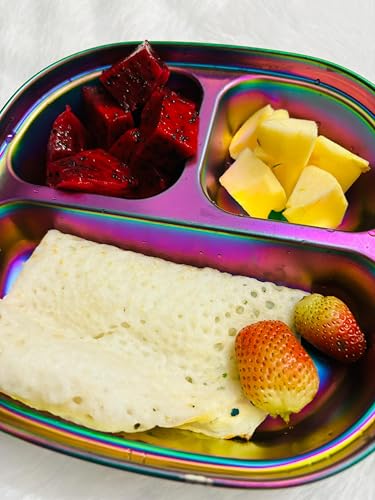 Image of Happy Hues Stainless Steel Divided Meal Plate Tray-3 Compartments Dinner Dish for Baby (Rainbow)