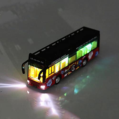 Image of Diecast Metal Long Sight View Double Decker Bus Open Door Light & Music Model Pull Back Long Bus Toys for Boy Kids