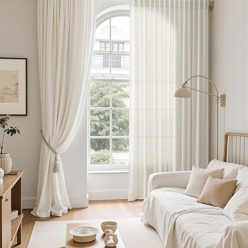 Image of Nanspring Linen Curtains 96 Inch for Living Room Back Tab Natural Linen