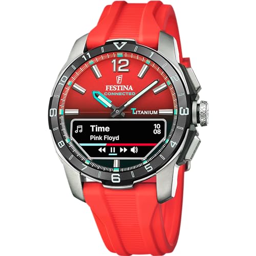 Festina Reloj Hombre F23000/6 Connected D Caja de Titanio Plateado Correa de Caucho Rojo