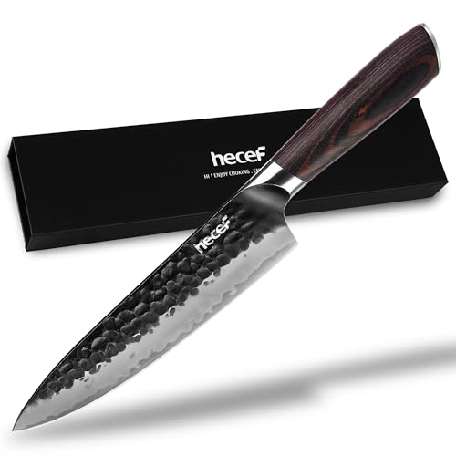hecef Cuchillo japonés de 3 capas de acero inoxidable con alto contenido en carbono y mango de madera de pakka (Cuchillo de chef de 20 cm)