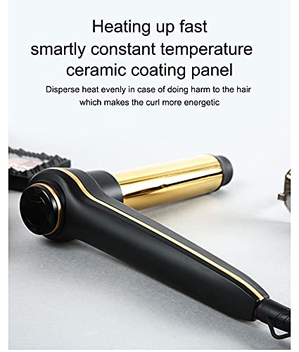Aiko Pro Ceramic 1 Inch L-Shaped Angled Curling Iron Wand, Instant Heat-Up, Dual Voltage, Adjustable Temp, Auto Shut-Off With Lcd Display, Black & Gold (Cqa12087) #TOP3