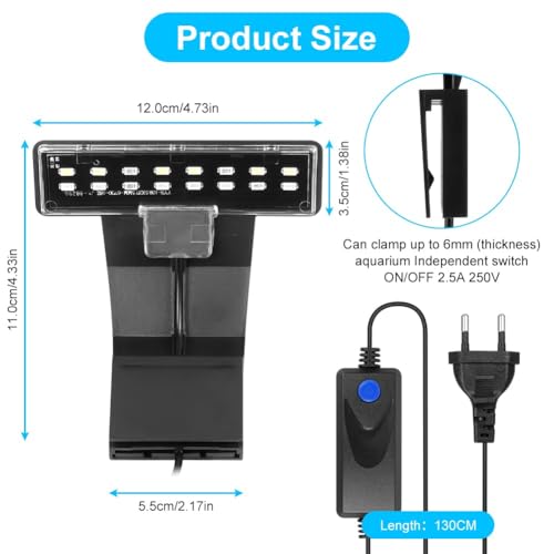 Adiwo Aquarium LED Beleuchtung 3 Farben, 9W 600LM, 16 LEDs für Wasserpflanzen und Fische - 220V 50-60Hz Licht für Aquarien, Schwarz