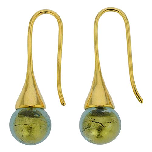 Glass Of Venice Murano Glass Gold Drop Earrings - Olive Green