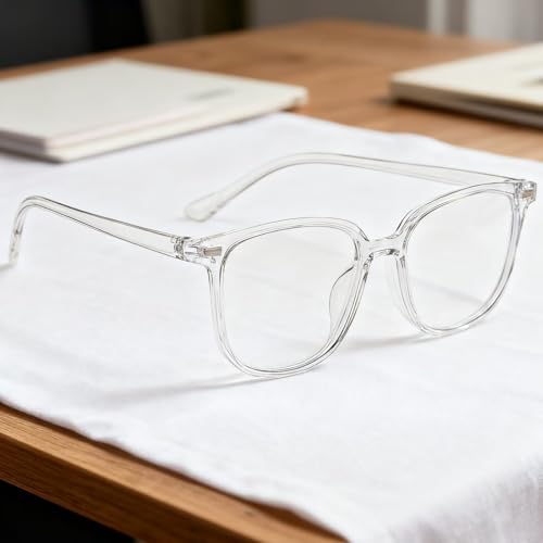 Image of Clear Blue Light Glasses for Women and Men, Fashionable Square Frame Glasses with Anti Glare Protection