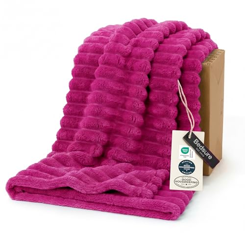 Bedsure GentleSoft Hot Pink Throw Blanket for Couch - Cozy Soft Blankets for Women Cute Small Throws for Girls 50x60 Inches