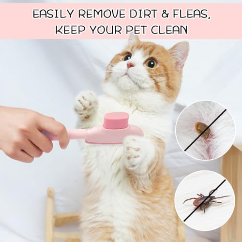 OFFCUP Fellblitz Bürste für Katze, Selbstreinigende Katzenkamm Tiefenreinigung mit Auslöseknopf Katzenbürste, Flohkamm Katze Hundekamm Haustierbürste zur Haustier Schönheitspflege