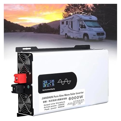 Pure Sine Wave Power Inverter 5000W 6000W 8000W 10000W DC Converter 12V/24V/48V/60V to AC 110V/220V Transformer Inverter with Intelligent LCD Color Display para RV Truck Car(6000W,60V to110V)