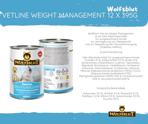 Wolfsblut Vetline Hundefutter - Weight Management, 12x395g - Sparbundel, Sparpaket - inklusive Warnicks Tierfutterservice Hundesnack Goodie