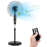 DORTALA Pedestal Fan Dual Blades, 18 Inches Oscillating Fan with Timer & Adjustable Height, 3 Speed Standing Electric Fan with Remote Control for Airflow & Coolness, Home/Office, Black
