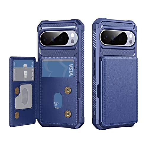 Étui en cuir Google Pixel 10 Pro bleu foncé à clapet haute finition