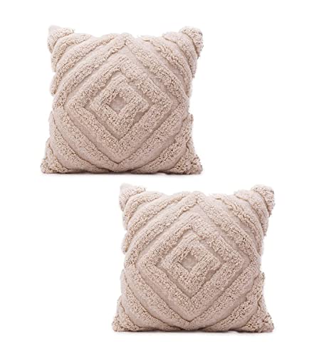 Image of TIB Premium Boho Decorative Throw Cushion Covers, 16 x 16 cm, Set of 2, Cotton. (White Diamonds)-230 TC