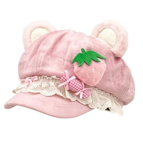 Boina rosa kawaii Y2K con diseño de oso para mujer miniatura 1