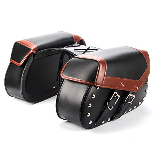 Black Studded Faux Leather Buckle Saddle Bags, Tank Top Saddle Bag, TaiTian Ynthetic Leather Standard Slant, Motorcycle Saddlebag Set For Harley Yamaha Honda Suzuki Kawasaki Bikes (brown)