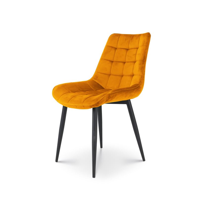 Kosmi Chaise Moderne en Tissu Velours Couleur Moutarde avec Pieds en Métal
