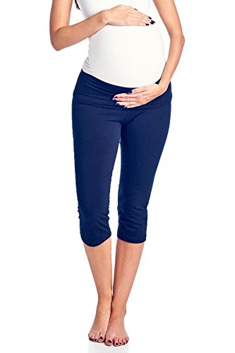 Beachcoco Women's Maternity Capri Pants – High Waisted Fold Over Pregnancy Cropped Comfortable Yoga Active Lounge Casual PMT-BT-2110 NAV M
