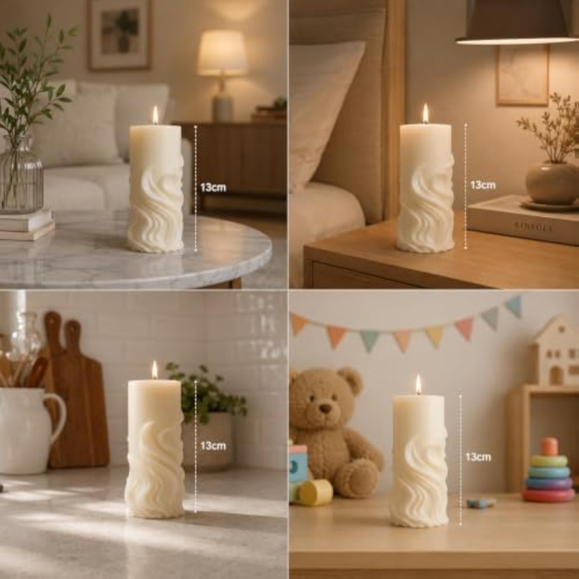 Sculpted Wave Pillar Candle with Ivory Finish