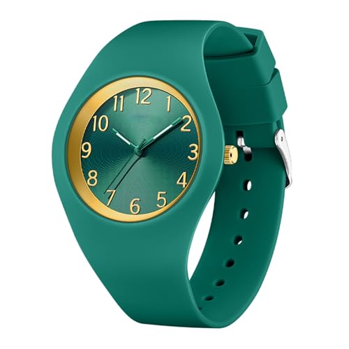 Montre étanche pour Femme - Montre de Sport pour Femme avec Grand Cadran et Bracelet en Silicone Souple - Montre Simple pour Adolescente, infirmière (Vert)