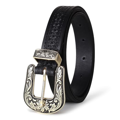 Image of 25mm Genuine Leather Waist Belt for Women - Fancy Vintage Buckle Belt For Jeans | Stylish Adjustable Party Belt For Ladies /Girls /Women | Waist Size 28-44 Inches