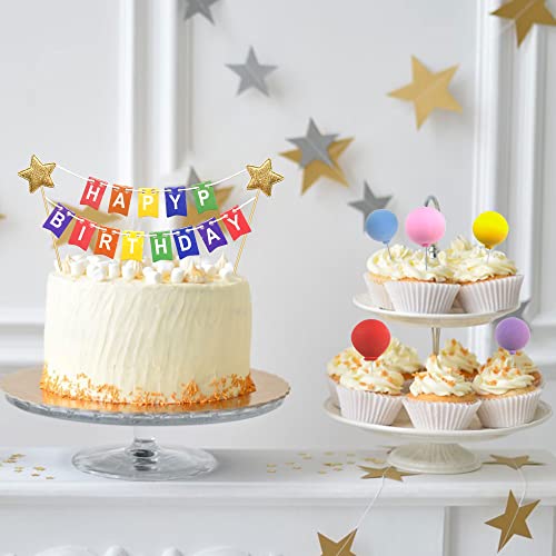 14Pcs Colorful Balloon Cake Topper And 1Pcs Happy Birthday Banner Cake Topper Cupcake Toppers For Baby Shower Birthday Party Cake Decoration #TOP4