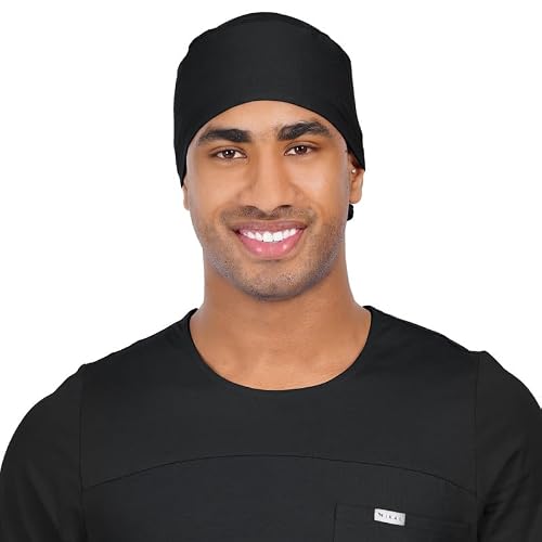 MIKAL Unisex Scrub Cap | Supersoft Cotton Lycra Sweat Absorbent | OneSize No-Slip Surgical Cap for Healthcare (Black)
