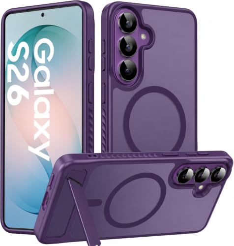 Image of Elzzi Magnetic Magsafe for Samsung Galaxy S26 Case [Compatible with MagSafe][Full Camera Protection][Built-in Invisible Kickstand] Translucent Matte Phone Back Cover-Deep