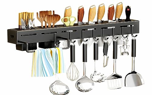 Anditribo 20-Inch Kitchen Organizer - Stainless Steel Non-Hole Hooks,storage Organizer flatware Wall Mounted for Knives, Spoons, Forks Utensil racks