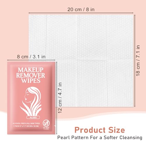 Makeup Remover Wipes Individually Wrapped Facial Cleansing Towelettes Bulk, Disposable Cleanser Makeup Removal Cloths Pad for Oil Dirt Skin Care Removing Mascara Lipstick Travel Hotel Aloes (200 Pack)