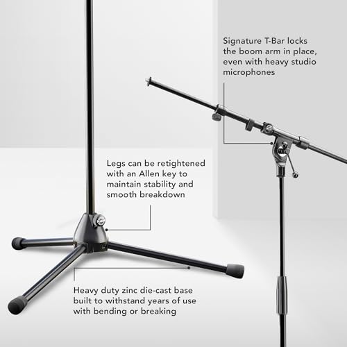 Image of K&M Konig & Meyer 21090.500.55 Tripod Microphone Stand - Adjustable Telescoping 2-Piece Boom Arm - Professional Grade - Heavy Duty with Folding Leg Base - German Made Black