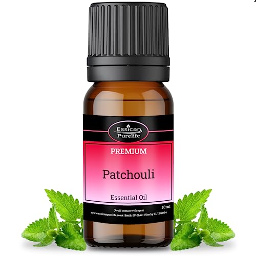 Essican Purelife Patchouli Essential Oils 10ml - 100% Pure Essential Oils for Skin Hair Growth Aromatherapy for Humidifier - Natural Patchouli Oil for Home Relaxation Scents in Glass Bottle