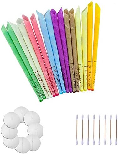 100% Natural Ear Candles Beeswax Candling Cones, Fragrance Organic Plant Material Hollow Cone Candles for 16 Pcs(8 Colors) with 8 Protective Disks