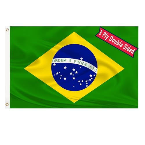 Brasilien-Flagge, 7,6 x 12,7 cm, dreilagige und doppelseitige Flagge, Polyesterfaser, helle Farbe mit strapazierfähigem Segeltuchkopf und 2 nicht verblassenden Messingösen