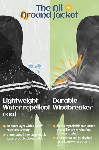 Image of CREATMO US Boys Girls Rain Coat Kids Reflective Cycling Jacket Waterproof Packable Children Windbreaker With Removable Hood