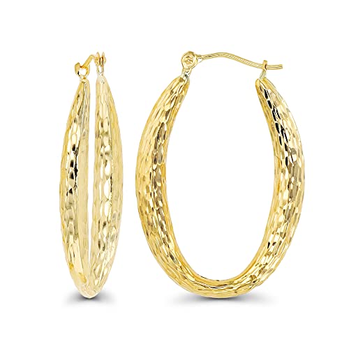 14K Yellow Gold High Polished Oval Hoop Earrings with Hinged Clasp | Various Sizes & Design | Yellow Gold Hoops | Solid 14k Gold Earrings Gold For Women