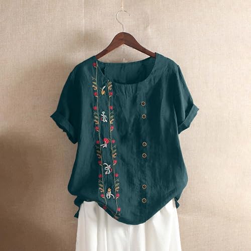 Womens Embroidered Tops Casual Summer Boho T Shirts Loose Fit Short Sleeve Floral Blouses2
